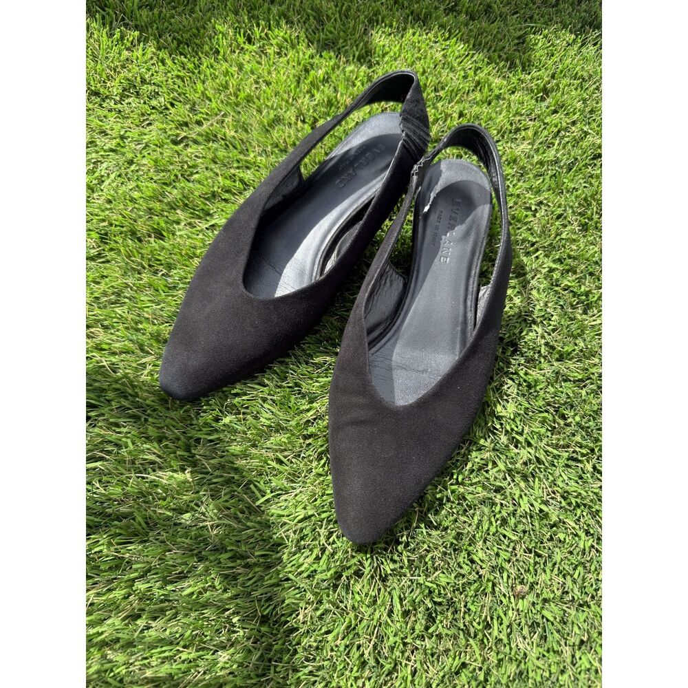 Everlane Black Suede Pointed Toe Slingback Flats, Made in Italy, Women's Size 7